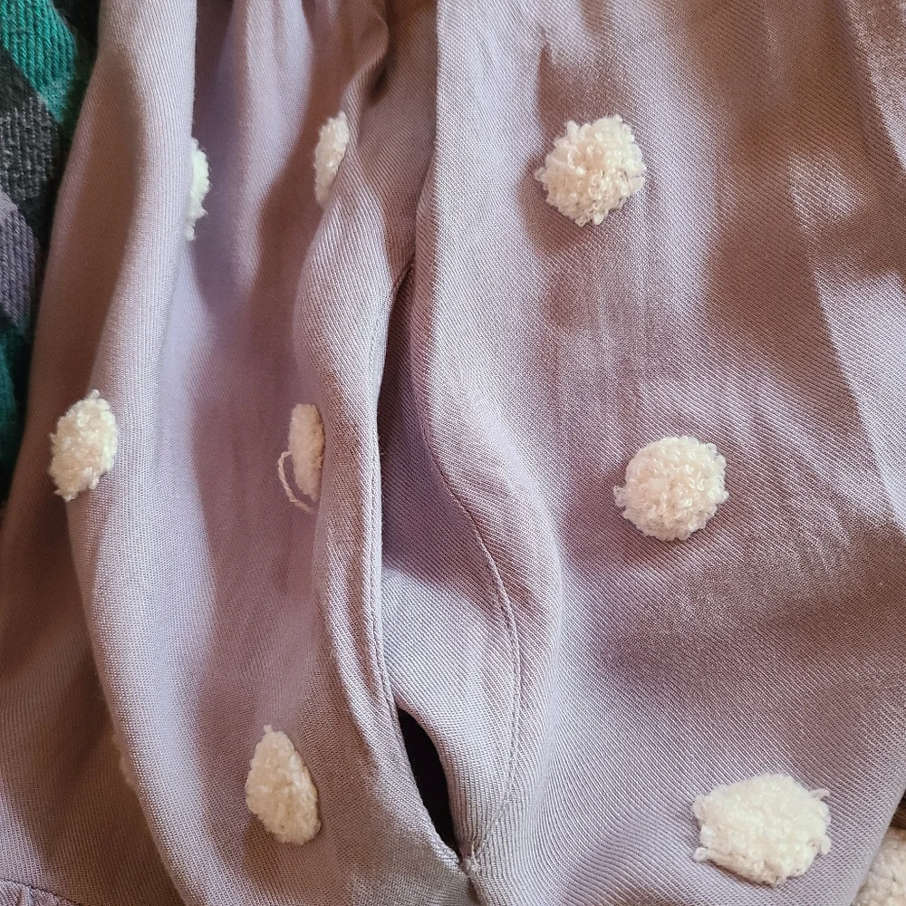 CATO Boho Dusty Lavender Hue Tiered Mini Dress with White Pom-Poms - Size L